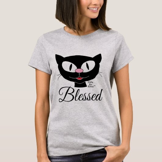 T-shirt Bienheureux Smiling Cartoon Chat Spirituel (Devant)