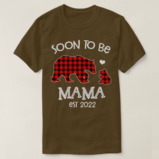 T-shirt Bientôt être Mama est 2022 rouge plaid ours (Design devant)