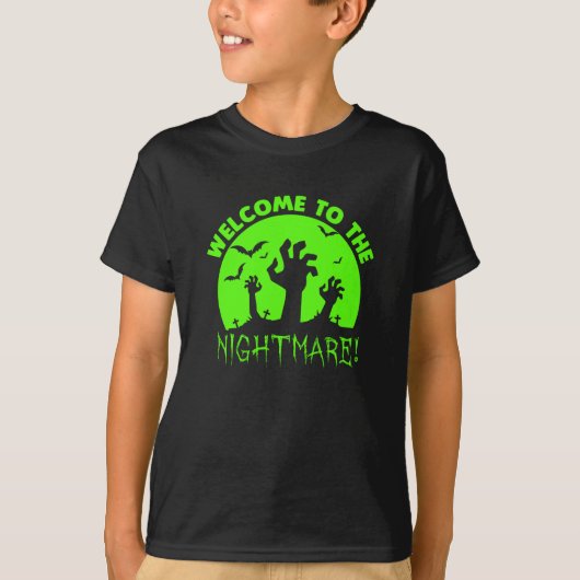 T-shirt Bienvenue à l'Halloween verte nocturne (Devant)