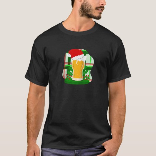 T-shirt Bière de Noël moche Père Noël Holly Plaid Funny (Devant)