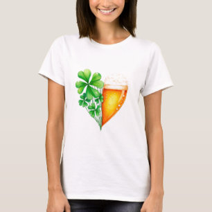 T-shirt Bière en forme de coeur et trèfle chanceux