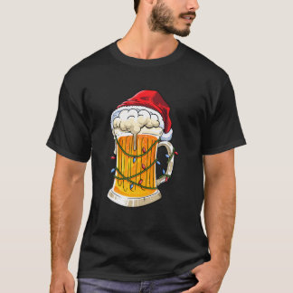 T-shirt Bière Noël Mug Santa Chapeau Noël Lumières Hommes