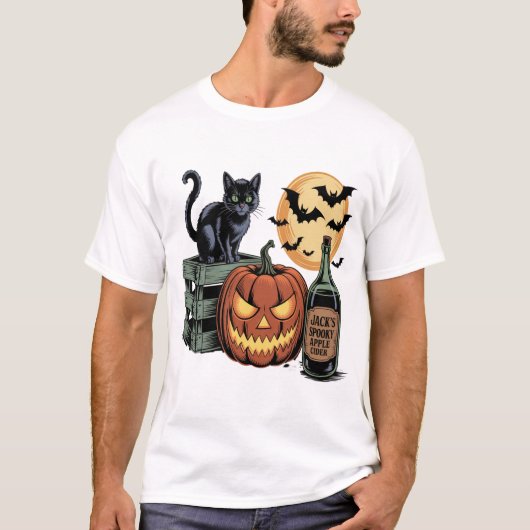 T-shirt Bières de chat de citrouille Halloween (Devant)