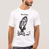 T-shirt Big Bass Fish Primitif Art noir et blanc (Devant)