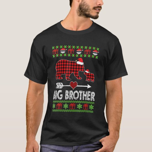 T-shirt Big Brother Bear Père Noël Red Plaid Family Pajama (Devant)