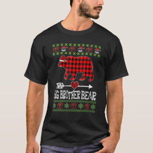 T-shirt Big Brother Bear Père Noël Red Plaid Family Pajama