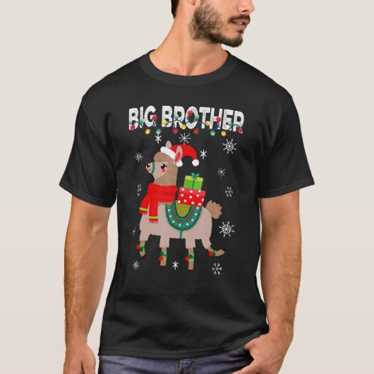 T-shirt Big Brother Noël Llama Lumières Matching Famil (Devant)
