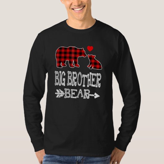 T-shirt Big Brother Ours Rouge Buffalo Plaid Grand-mère Ou (Devant)