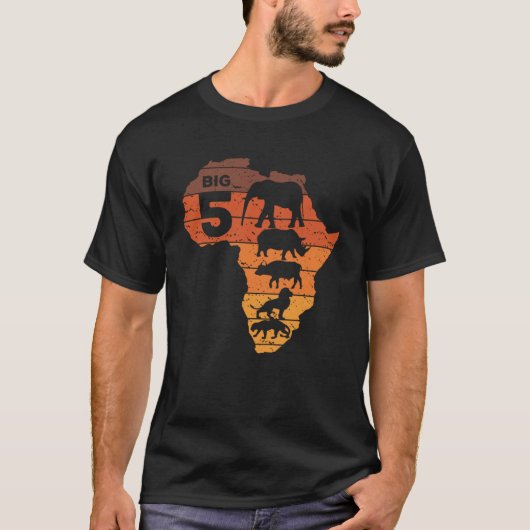 T-shirt Big Five African Animaux Elephant Rhino Buffalo Li (Devant)