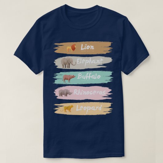 T-shirt Big Five Safari Animaux Brosse Pastel (Design devant)