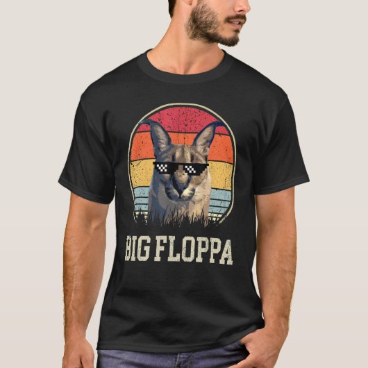 T-shirt Big Floppa mème mignonne Caracal Chat rétro soleil (Devant)