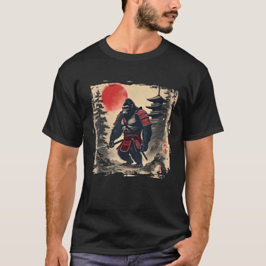 T-shirt Big Foot Samurai Japanese Sunset Funny Graphic Vin (Devant)