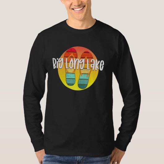 T-shirt Big Long Lake Indiana Retro Flipflop Sunset Graphi (Devant)
