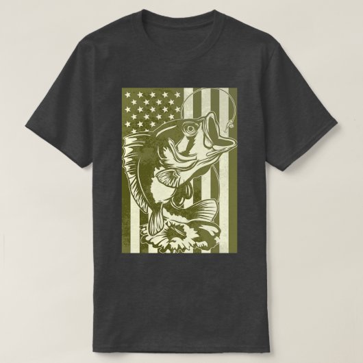 T-shirt Big Mouth Bass Fish Drapeau américain (Design devant)