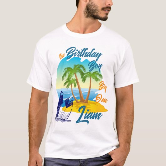 T-shirt Big One Birthday Boy Beach Theme Personalized Name (Devant)