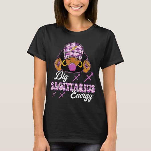 T-shirt Big Sagittarius Energy Afro Girl With Purple Camou (Devant)