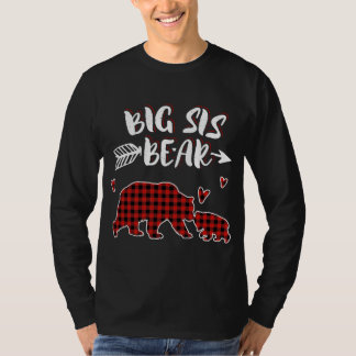 T-shirt Big Sis Bear Xmas Rouge Plaid Mappage Famille Chri