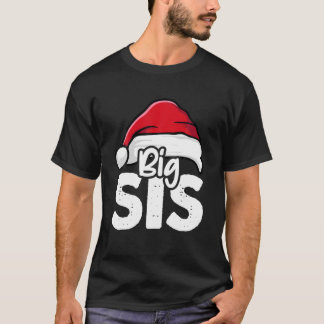 T-shirt Big Sis Christmas Older Sister Santa Hat Girls X-M