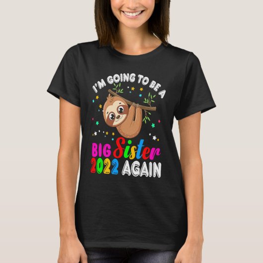 T-shirt Big Sister 2022 Again Hanging Sloth Pregnancy Anno (Devant)