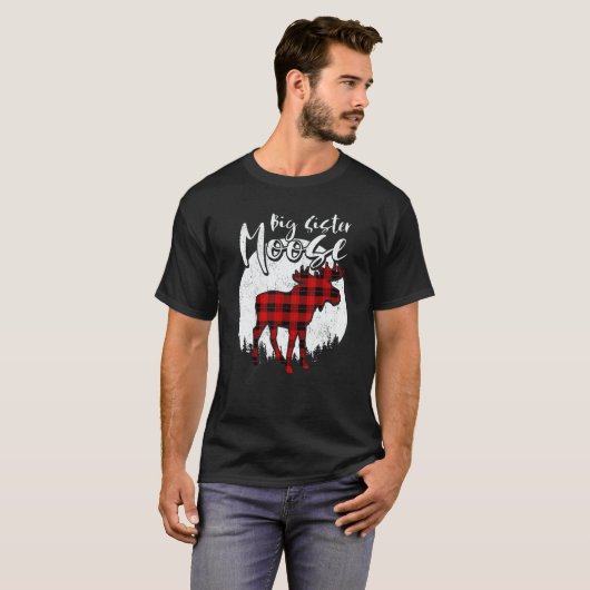 T-shirt Big Sister Moose Red Plaid Buffalo Matching Family (Devant entier)
