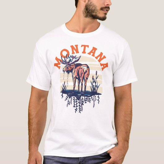 T-shirt Big Sky Country Montana. Cool Retro Travel Moose (Devant)