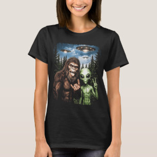T-shirt Bigfoot Alien Selfie Rock On Signe De Paix Drôle U