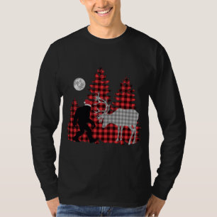 T-shirt Bigfoot Buffalo Plaid Noël Arbres et rennes