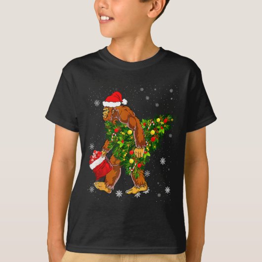 T-shirt Bigfoot Carrying Christmas Tree Sasquatch Believer (Devant)