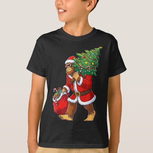 T-shirt Bigfoot Christmas Tree Lights Boys Men Sasquatch L (Devant)