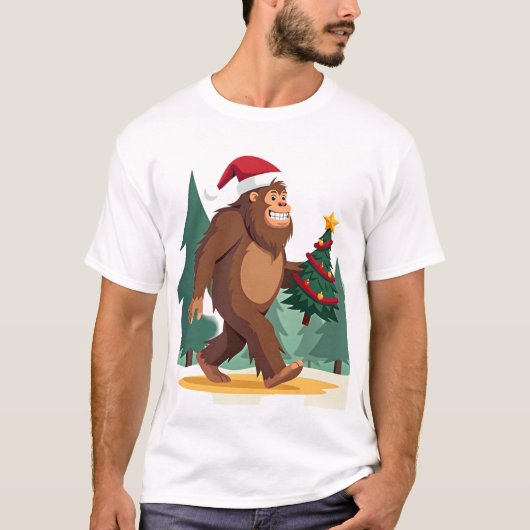 T-shirt Bigfoot Christmas Tree Santa Hat (2) (Devant)