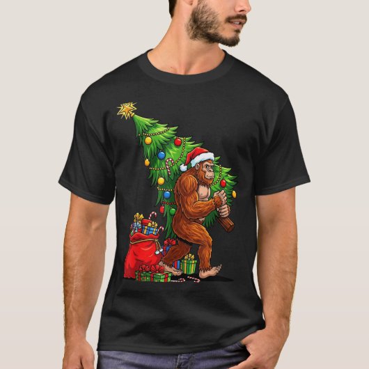 T-shirt Bigfoot Christmas Tree Xmas Lights Funny Sasquatch (Devant)