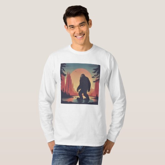 T-shirt Bigfoot dans la forêt Long Sleeve hommes's (Devant entier)