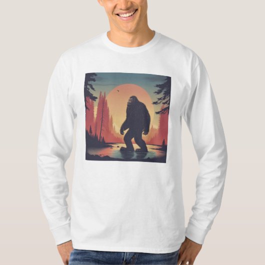 T-shirt Bigfoot dans la forêt Long Sleeve hommes's (Devant)