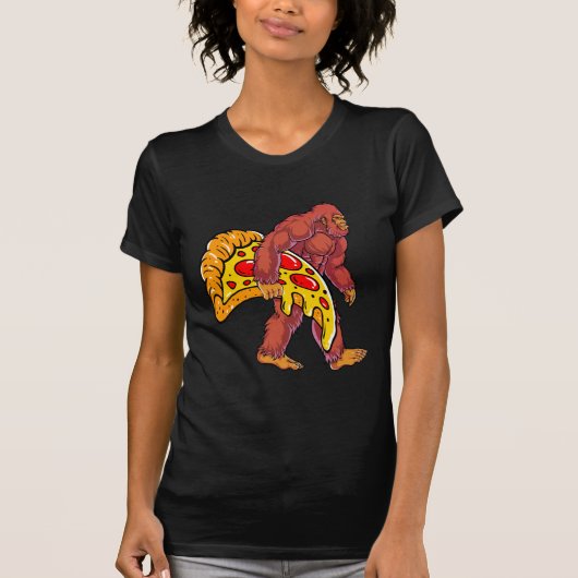 T-shirt Bigfoot drôle marcher avec grande tranche de pizza (Devant)