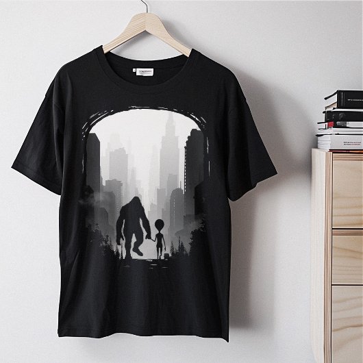T-shirt Bigfoot Et Alien En Ville Drôle Graphique