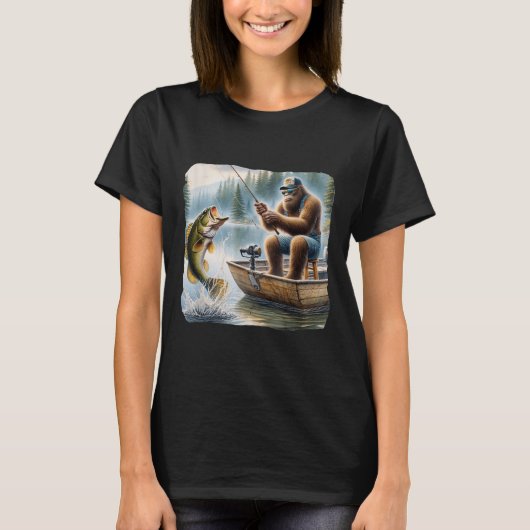 T-shirt Bigfoot Fishing Funny Sasquatch Été B Pêcheur (Devant)