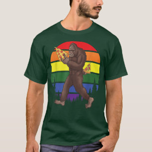 T-shirt Bigfoot LGBT-Q Rétro Sasquatch Pizza Lover Gay Pri