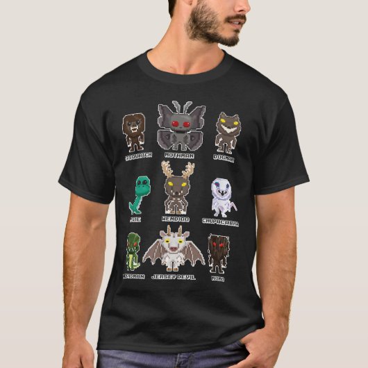 T-shirt Bigfoot Mothman Wendigo Dogman - Cryptide 8 bits (Devant)