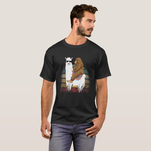 T-shirt Bigfoot Riding Llama Sasquatch Rétro T Chemise (Devant entier)