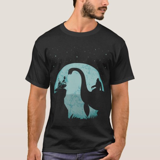 T-shirt Bigfoot Riding Loch Ness Monster Sasquatch Ufo Abd (Devant)