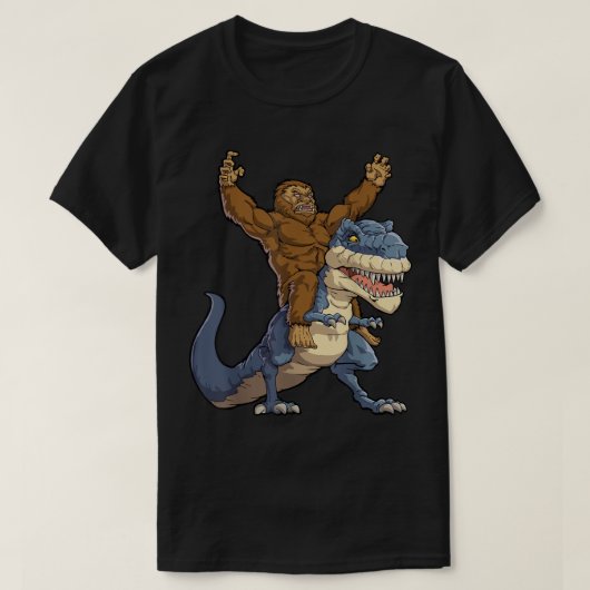 T-shirt Bigfoot Riding T-Rex Funny Design (Design devant)