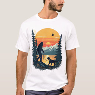 T-shirt Bigfoot Vintage Chien qui Marche Montagne Coucher 