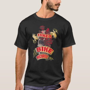 T-shirt Bike Mechanic Inked Skull & Red Roses Tattoo