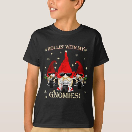 T-shirt Biker Christmas Gnomes Biker Garden Christmas Gnom (Devant)