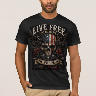 T-Shirt Biker Crâne Vintage Live Free Ride Hard