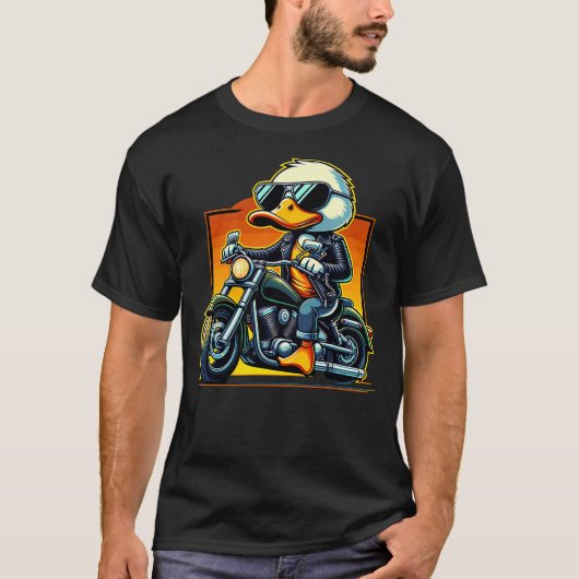 T-shirt Biker Duck Riding Motorbike (Devant)