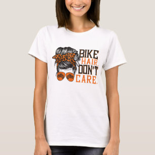 T-shirt Biker Hair Don't Care For Bike Lovers Messy Bun Mo
