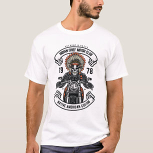 T-shirt Biker S Pour Hommes Indien Chef Crâne Amérindien