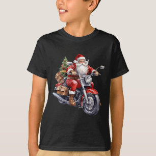 T-shirt Biker Santa Claus Sur Moto Amusants Noël Biki
