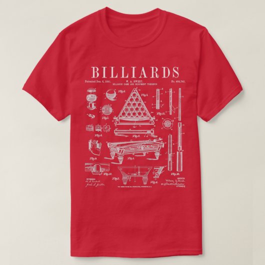 T-shirt Billard Pool de table Boule de la pile Brevet Vint (Design devant)